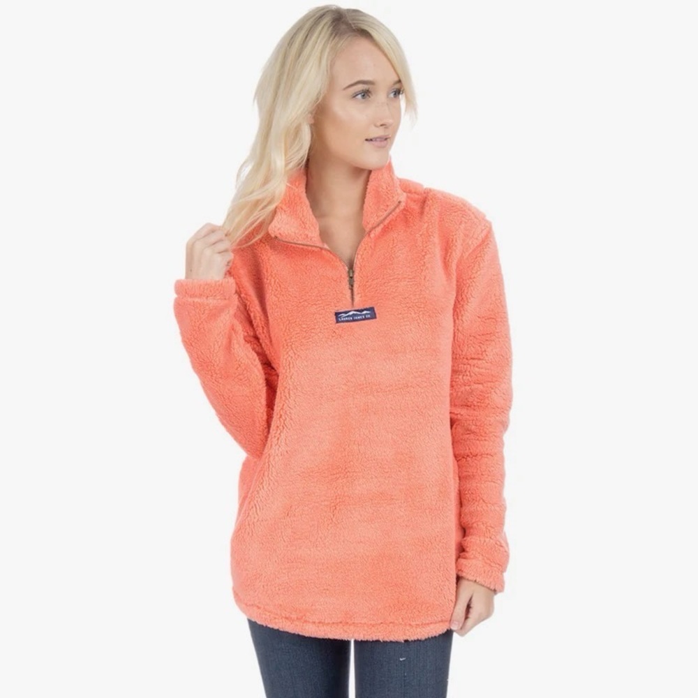 Lauren James Linden Furry Sherpa Pullover in Coral Orange